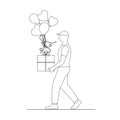 Silhouette loader man with big box and balloons.Fast delivery . Courier service .